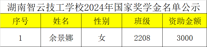 湖南智云技工学校2024年国家奖学金名单公示